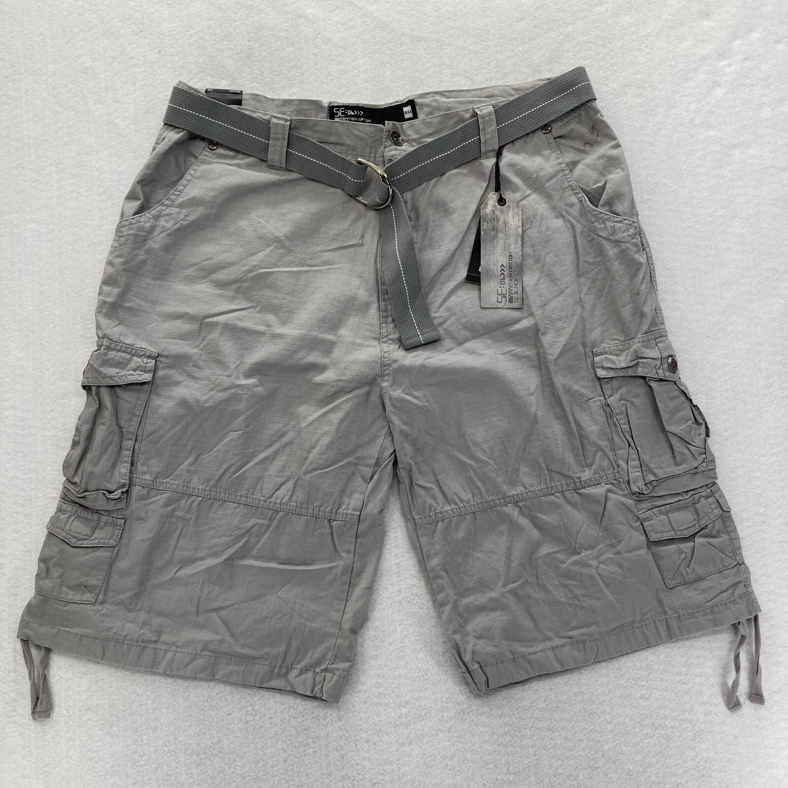 Five Elementz Baggy Cargo Shorts Mens 44 Gray Relaxed Fit Belted Y2k Vintage Nwt
